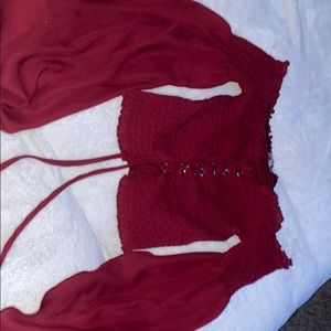 Red cropped dress shirt